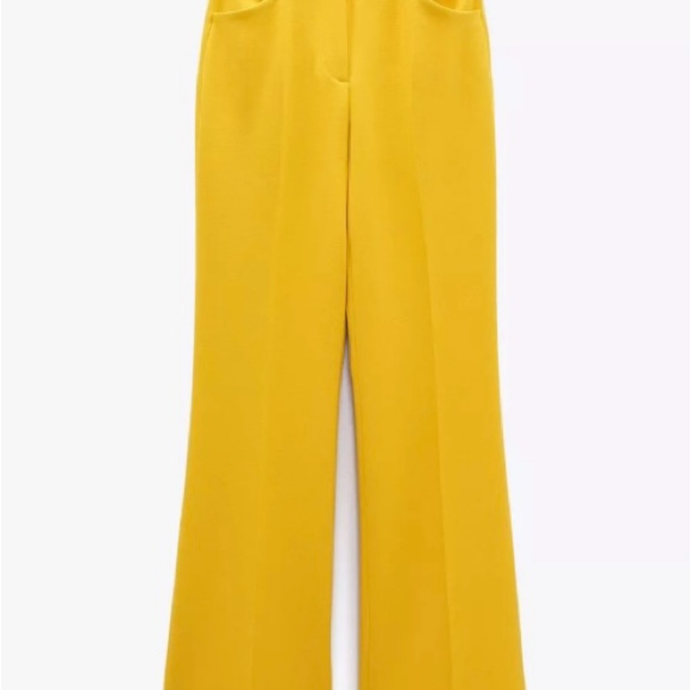 Zara Yellow Wide Leg Pants High Waisted Flare